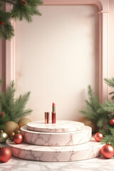 illustrate marble podium festive elements holiday showcase featuring cosmetics promotions