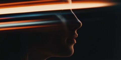 Canvas Print - Abstract Portrait: A profile of a woman's face with dynamic light streaks, capturing a sense of motion and modernity.