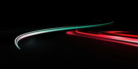 Sticker - Abstract Nightlight Trails: Vibrant curves of red and green colors on a dark background, ideal for modern art projects or digital design.