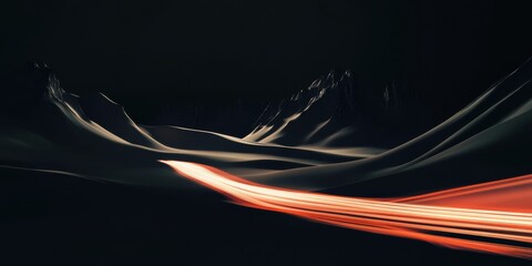 Canvas Print - Abstract Night Landscape: Flowing lights and dark mountains create a serene atmosphere, ideal for artistic and modern design projects.