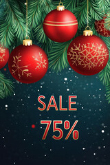 Poster - Christmas background with sign 75% sale.  