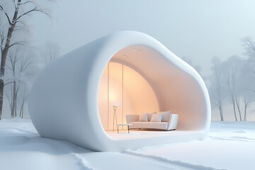 minimalist pod display showcases snowy winter scene product display design purposes using ai generation software techniques