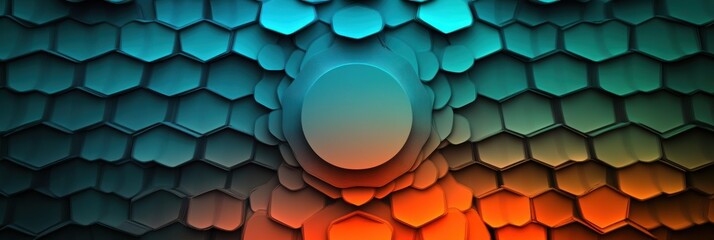 Poster - Layered hexagons in varying sizes create a geometric abstraction with a vibrant gradient, drawing the eye toward the center in captivating detail. Generative AI
