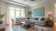 © Daniel - Modern Living Room Interior Design with Sectional Sofa  Coffee Table  and Abstract Art