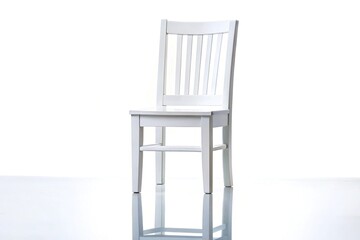 Reflected white wooden chair on white background