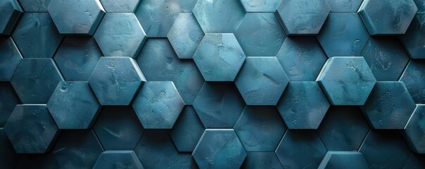 Futuristic blue hexagon background, symbolizing blockchain technology, digital security, and modern innovation. Free copy space for banner.