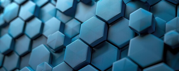 Wall Mural - Futuristic blue hexagon background, symbolizing blockchain technology, digital security, and modern innovation. Free copy space for banner.