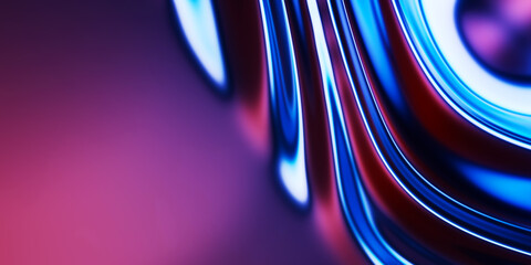 Aufkleber - Abstract metallic soft waves, blue violet shiny iridescent liquid shapes. 3d render illustration