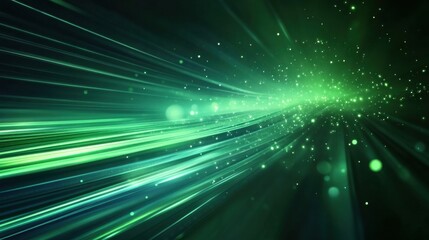 Fototapete - Abstract green light rays futuristic speed motion background with tech inspired glow and digital energy effect