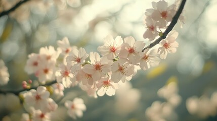 Sticker - Close-up of cherry blossom petals with intricate textures and soft bokeh creating a serene atmosphere