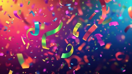 Wall Mural - Bold wallpaper with bright confetti and streamers set against a gradient background with glow effects