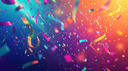 Wall Mural - Bold confetti and streamer wallpaper against a gradient backdrop glowing light effects adding depth