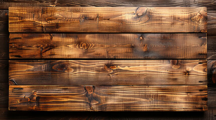 Poster - The arrangement features several rustic wooden planks with rich textures and warm colors, showcasing natural grain patterns and a weathered appearance against a dark backdrop.
