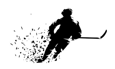 Wall Mural - Hockey, ice hockey player skating, isolated vector silhouette. Team sport athlete