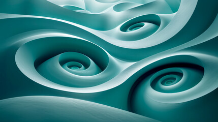 Poster - The artwork features intricate spiral patterns in varying shades of turquoise, creating a mesmerizing visual effect. The design flows gracefully, emphasizing depth and movement in the composition.