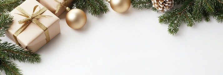 Poster - Stylish 2025 New Year and Christmas mockup featuring festive decorations and gifts set against a clean background.