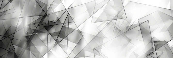 Poster - This artwork showcases a complex arrangement of translucent triangles in various sizes, layered over a soft gradient background. The grayscale color palette creates a striking and modern aesthetic.