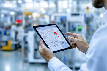Aufkleber - Factory manager analyzes production output using technology during daytime