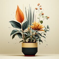 Wall Mural - A Serene Balance of Eclectic Minimalistic Botanical Lines