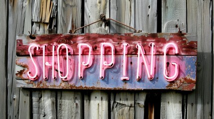 Fototapete - a neon sign saying SHOPPING