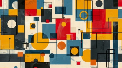 Wall Mural - a colorful geometric pattern with swiss influences, showcasing bold rectangles, squares, and circles