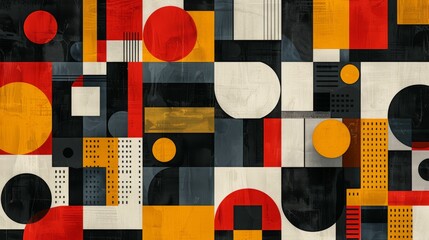 Wall Mural - a colorful geometric pattern with swiss influences, showcasing bold rectangles, squares, and circles