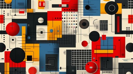 Wall Mural - a colorful geometric pattern with swiss influences, showcasing bold rectangles, squares, and circles