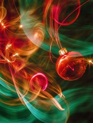 Fototapete - Colorful Christmas ornaments and twinkling lights create an enchanting abstract display that captures the holiday spirit through swirling hues. Generative AI