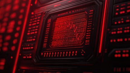 Poster - Futuristic circuit board with glowing red elements, emphasizing technology and innovation.