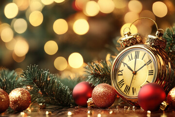 Poster - A clock surrounded by Christmas decorations, creating a festive and cheerful atmosphere.