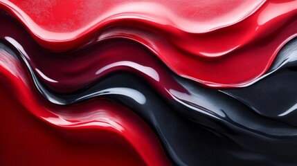 Fototapete - A vibrant composition of red and black paint swirls artistically blends together, demonstrating the fluidity and richness of color on a textured surface.