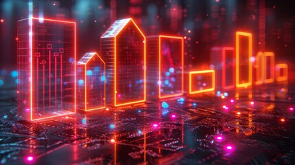Poster - create a collection of neon management symbols, including shimmering organizational