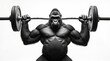 © Tayyip - A strong gorilla lifts a heavy barbell in a striking black and white setting, showcasing immense power and strength