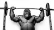 © Tayyip - A strong gorilla lifts a heavy barbell in a striking black and white setting, showcasing immense power and strength