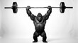 © Tayyip - A strong gorilla lifts a heavy barbell in a striking black and white setting, showcasing immense power and strength