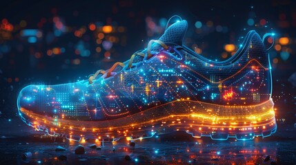Poster - create a series of neon sports technology symbols, including shimmering