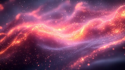 Leinwandbilder - Bright cosmic waves filled with vibrant colors and sparkling particles move gracefully through the expansive space, creating a mesmerizing spectacle in the universe.