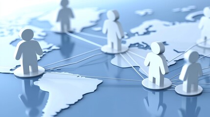 Poster - Networking in the global business domain. Analysis and data exchange between partners, buyer and seller, customer service, international recruitment and outsourcing, teamwork, strategy, stock, etc.