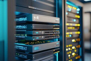 Poster - A close-up of an internal server rack with supercomputer hardware in a big data center