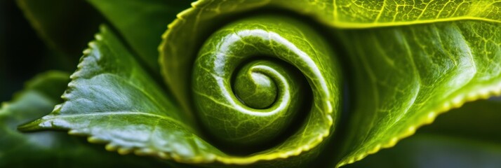 Aufkleber - The vibrant green tea leaf spirals gently, showcasing its intricate texture and natural beauty in a peaceful environment. Generative AI