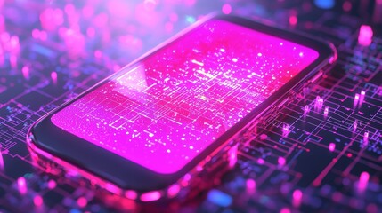 Poster - Close-up of a modern smartphone in the hand. AI technologies are visible on the smartphone screen.
