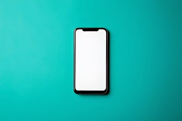 Poster - This is a stock image of a modern smartphone with a solid turquoise background.