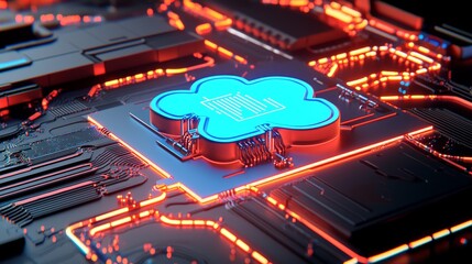 Aufkleber - data transfer cloud computing technology concept. large cloud icon with internal connections and sma
