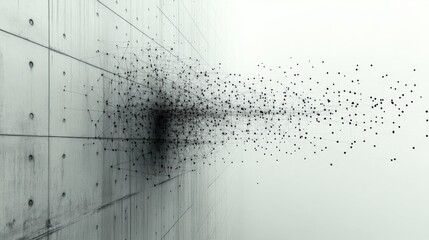 Leinwandbilder - A striking visual featuring a mass of dots spreading outward from a textured wall, creating a captivating sense of movement and depth in a minimalist environment.