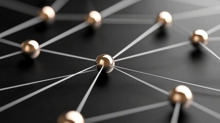 Poster - a black surface is covered with a network of pins that are interconnected.