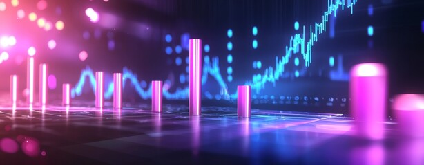 Poster - widescreen background of a financial graph with up trend line candlestick chart in the stock market
