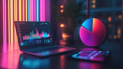 Poster - Colorful Digital Data Visualization in Office Space