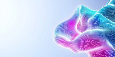 Poster - Colorful dots particles flowing wavy on white background. Modern illustration design elements in concept of technology, energy, science, music.