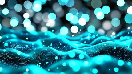 Poster - The effect of waves. Abstract particles. Data visualization. Abstract digital background. 4K rendering.