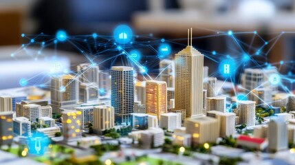 Poster - Creating a 3D rendering of a futuristic city with data in the background